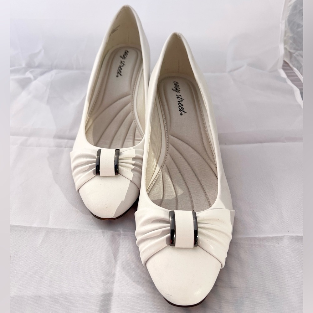 Easy Street White Low Heels with Bow